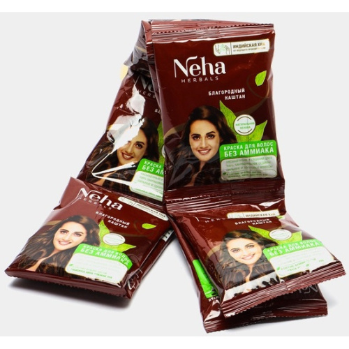 Neha Herbals Hair Colour Brown / Краска для Волос Коричневый (20г*10 пакетик) 200 г фото 3