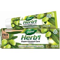 Dabur Herb'l Olive Toothpaste with Toothbrush/Дабур Зубная Паста Уход за Эмалью с Экстрактом Оливы + Зубная Щётка Ср. Жесткости