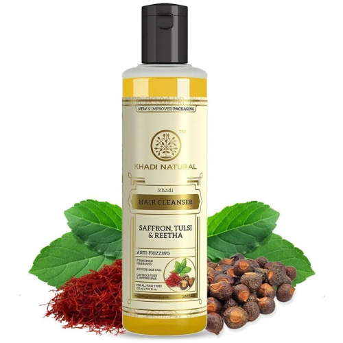 Khadi Natural Шампунь с Шафраном, Тулси и экстрактом Плодов Мыльного Дерева 210 мл фото 3