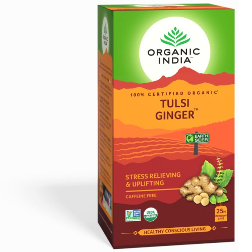 Organic India Tulsi Ginger / Тулси Напиток на Основе Листьев Священного Базилика c Имбирём 25 Чайные пакетики фото 3