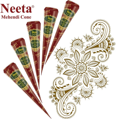 Neeta Хна для боди-арта (12 конусов в упаковке), коричневый цвет. Конусы Jumbo (30 г) фото 4