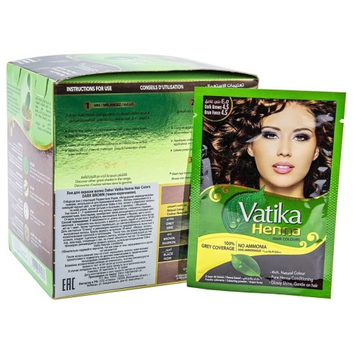 Dabur Vatika Naturals Henna Hair Colours - Dark Brown / Краска для Волос на Основе Натуральной Хны (Темно-Коричневый) 60 г фото 3