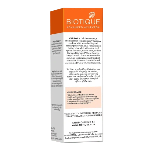 Biotique Carrot 40+ SPF UVA/UVB Sunscreen Ultra Soothing Face Lotion / Биотик Морковь Солнцезащитный Лосьон 40+ SPF для Лица и Тела 120 мл фото 4